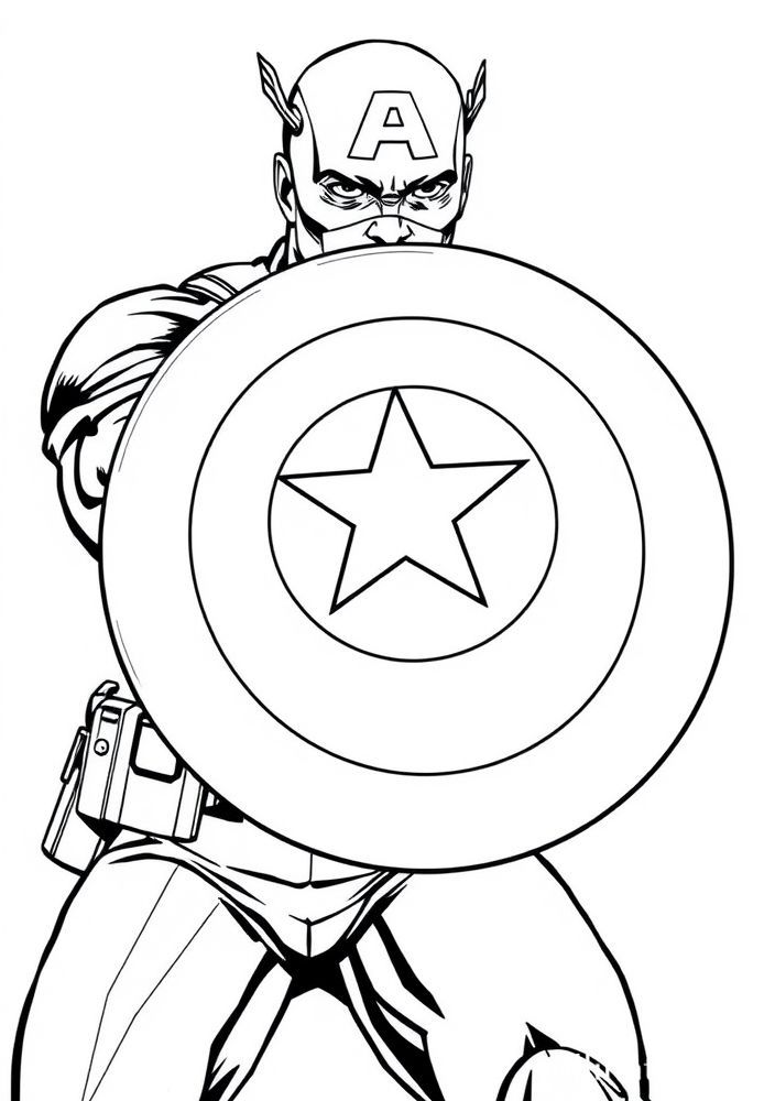 Capitão América com escudo em pose de defesa para colorir