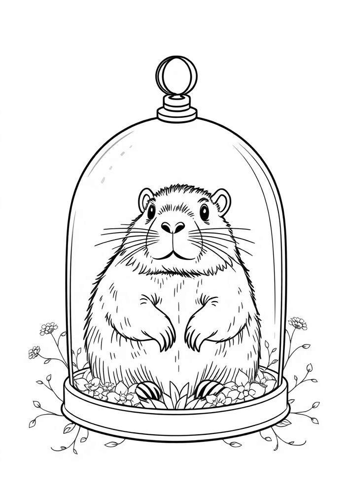Capivara Sobre uma Redoma de Vidro para colorir