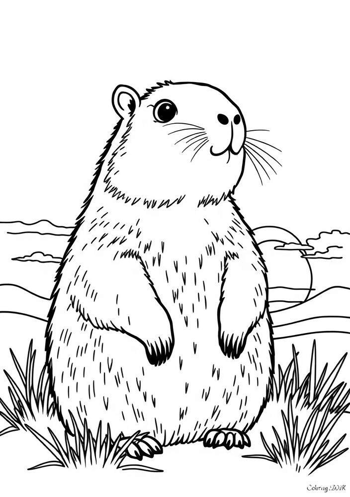 Capivara assistindo ao pôr do sol para colorir