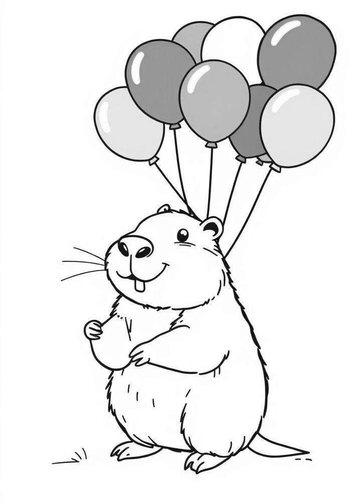 Capivara com Balões para colorir