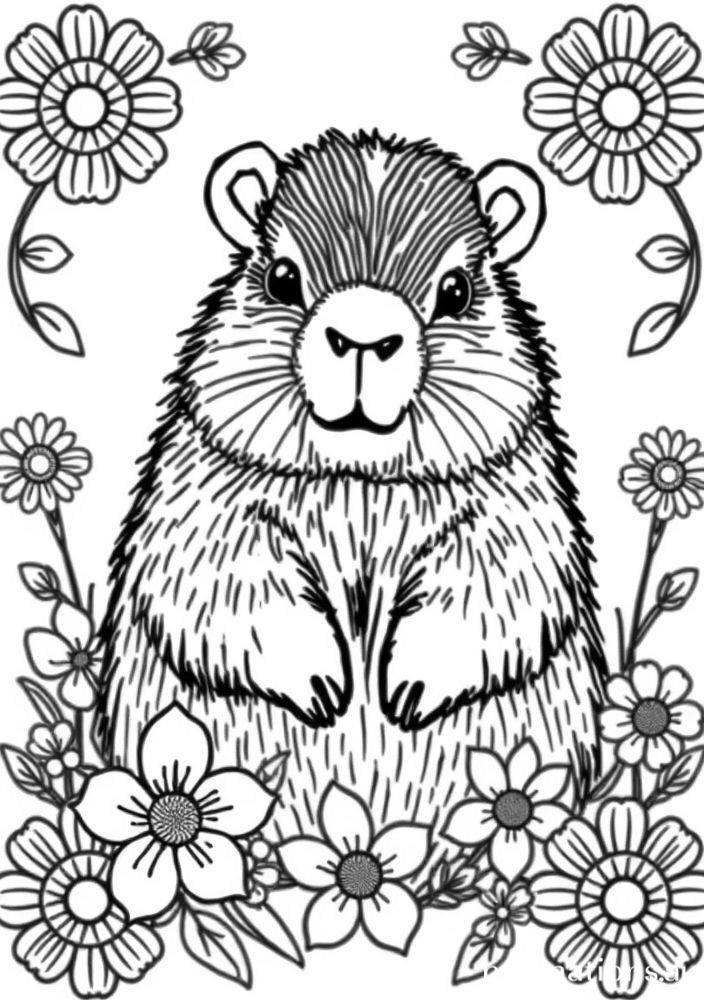 Capivara com flores para colorir