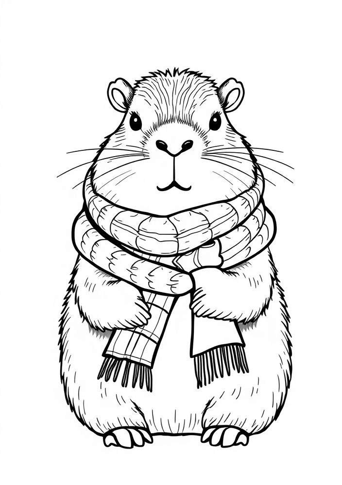 Capivara de inverno com cachecol para colorir