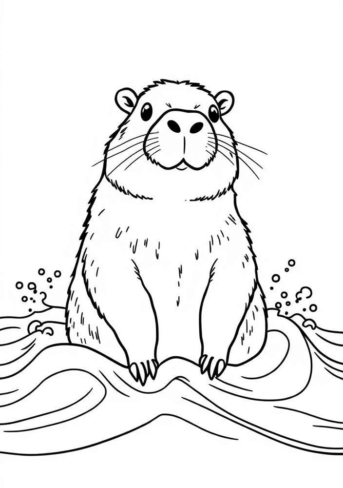 Capivara e Onda do Mar para colorir