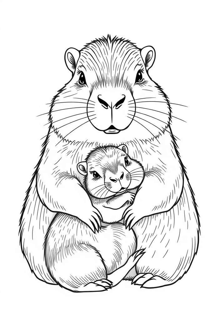 Capivara e Seu Filhote para colorir