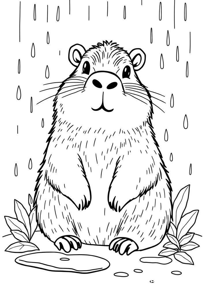 Capivara em um Dia de Chuva para colorir