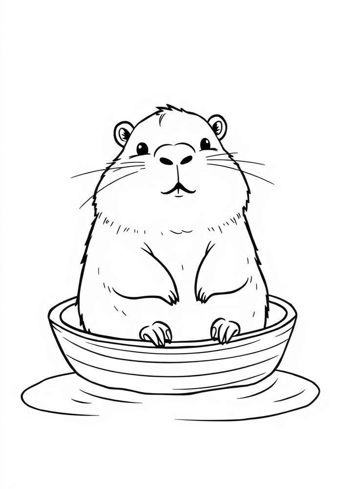 Capivara em um barco para colorir