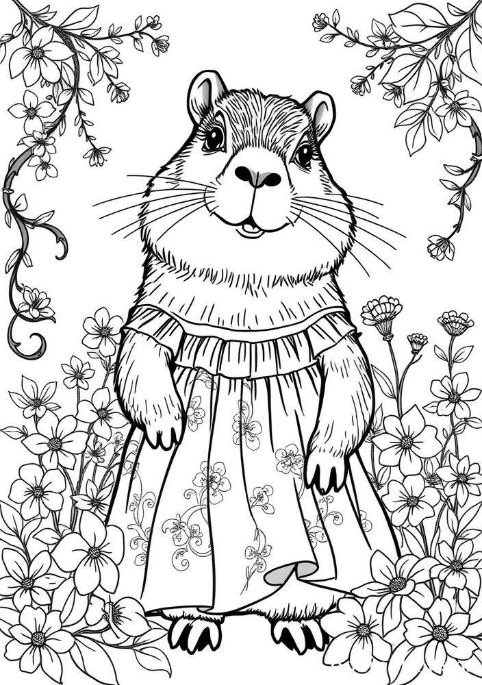 Capivara em um vestido de verão para colorir