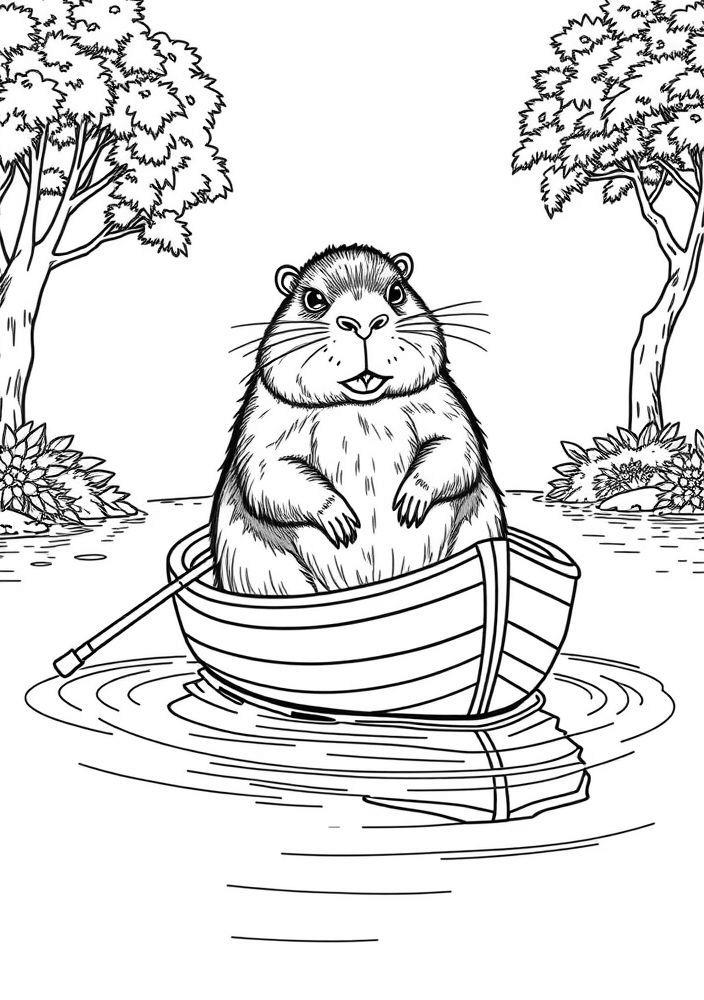 Capivara na Aventura de Navegação para colorir