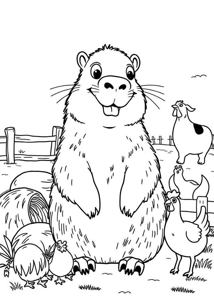 Capivara na Fazenda para colorir