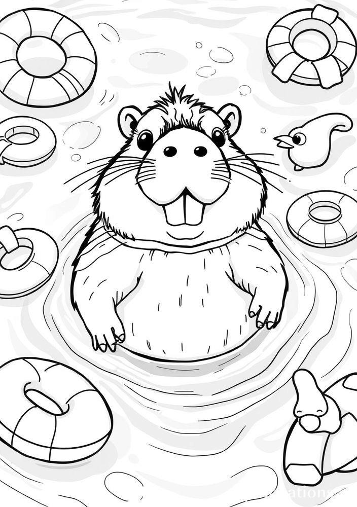 Capivara nadando na piscina para colorir