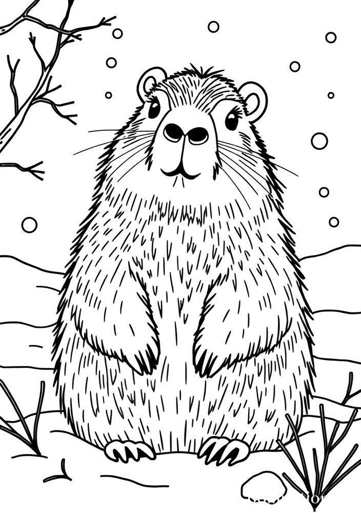 Capivara no inverno com neve para colorir