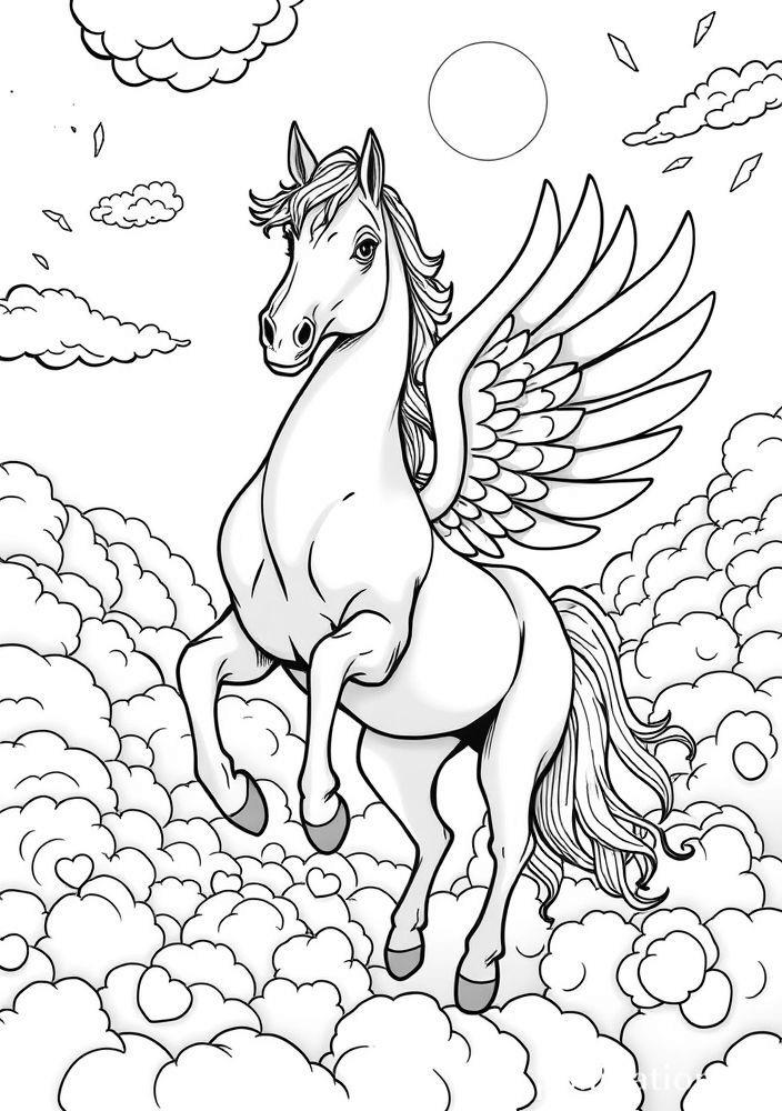 Cavalo Alado sobre Nuvens para Colorir