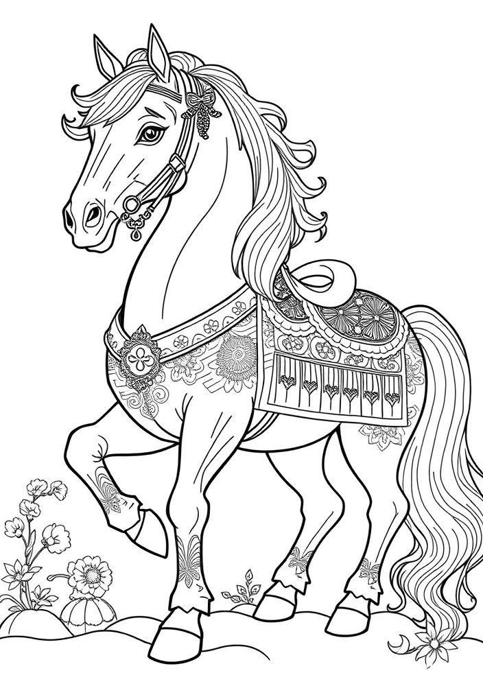 Cavalo Asiático com Elementos Culturais para Colorir