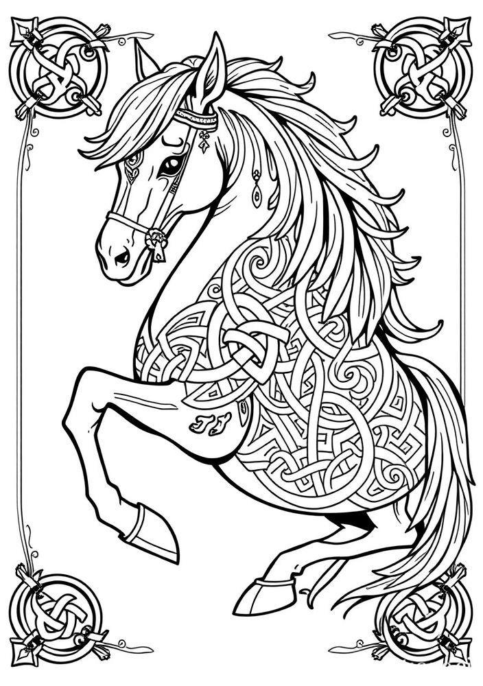Cavalo Celta com Nós e Simbolismo para Colorir