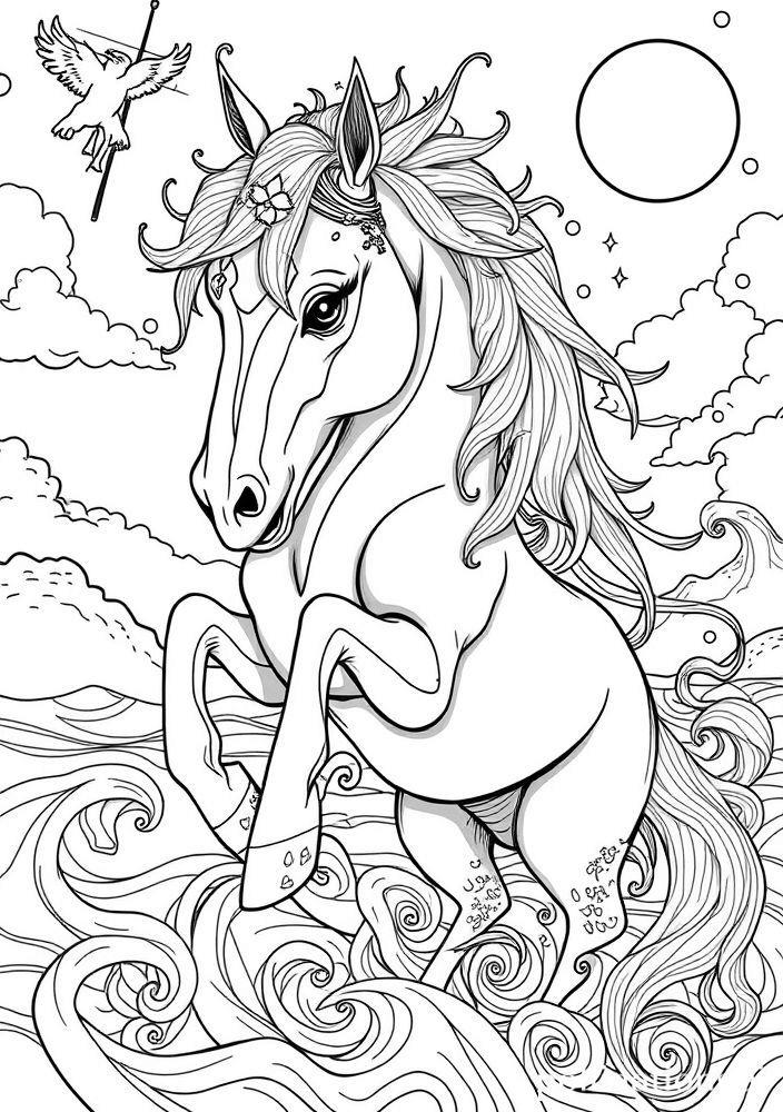 Cavalo Marinho Surreal com Elementos de Fantasia para Colorir