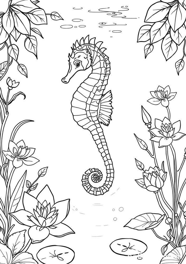 Cavalo Marinho em um Lago Encantado para Colorir