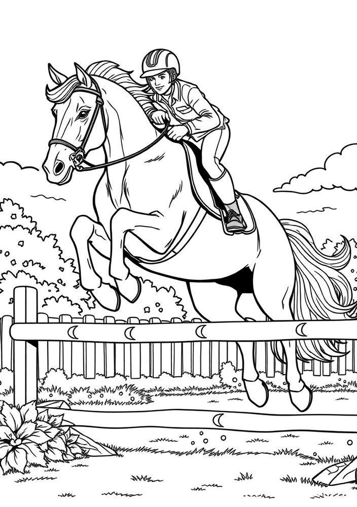 Cavalo com Sela e Equestre para Colorir