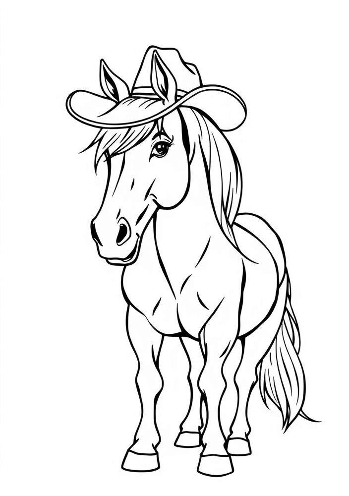 Cavalo com chapéu de cowboy para colorir