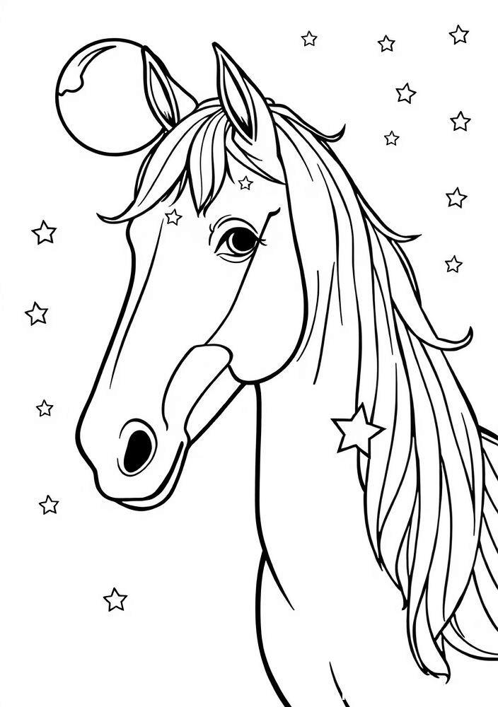 Cavalo com estrelas e lua para colorir