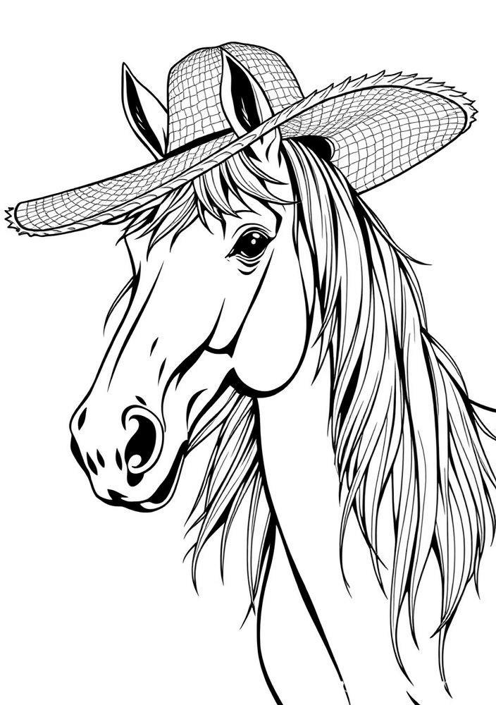 Cavalo com um Chapeu de Palha para colorir