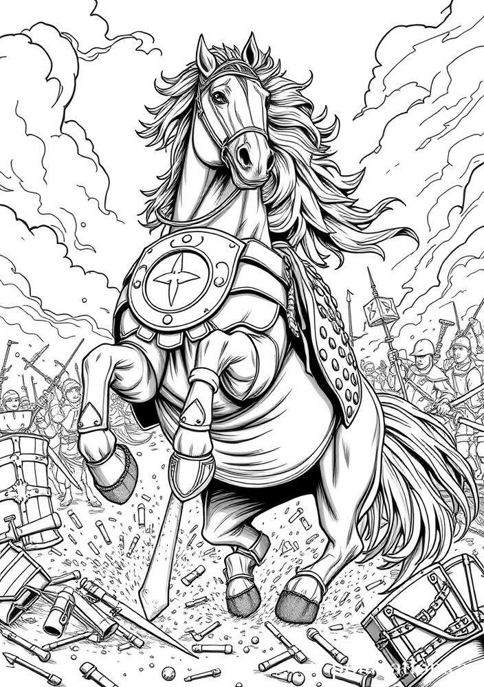 Cavalo de Guerra com Armadura para Colorir