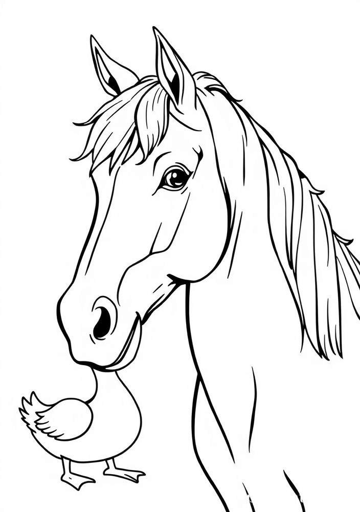 Cavalo e o Pato Amigo para colorir