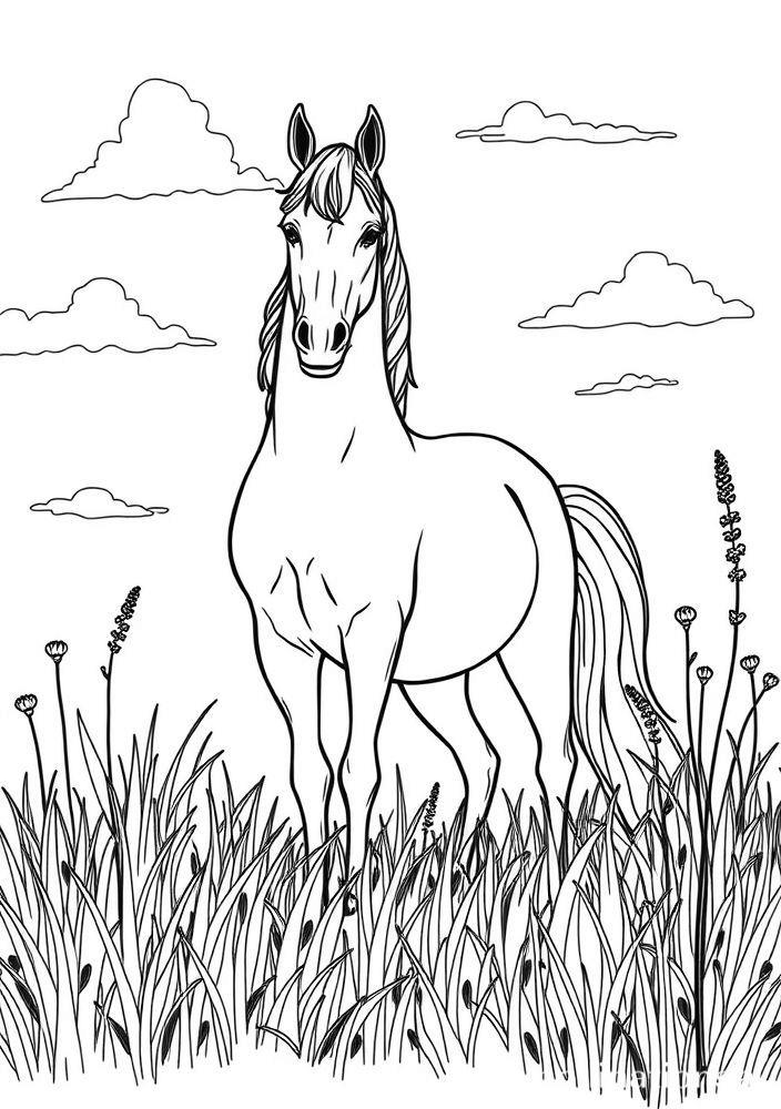 Cavalo em um pasto tranquilo para colorir