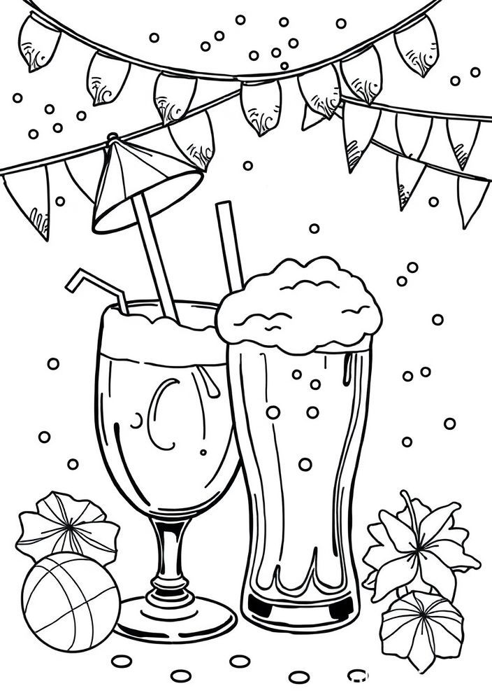 Cervejas e drinks de carnaval para colorir