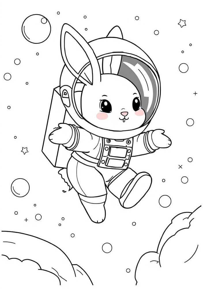 Coelho astronauta no espaço para colorir