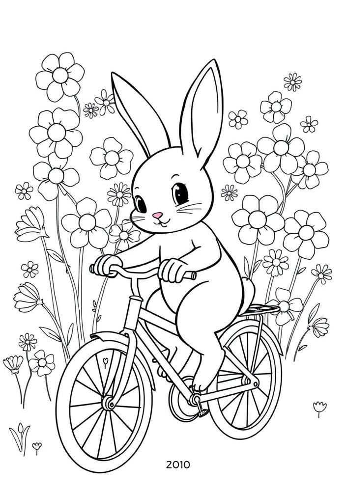 Coelho em uma bicicleta para colorir