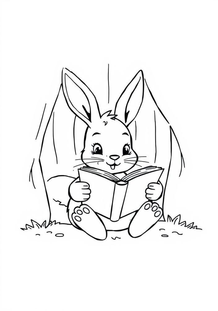 Coelho lendo um livro para colorir