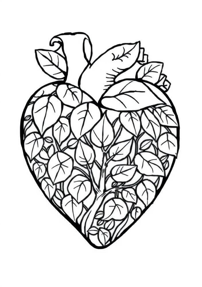 Coração com Elementos da Natureza para colorir