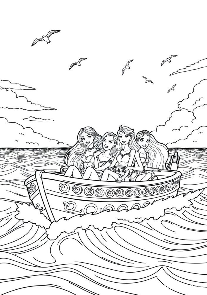 Desenho Barco de Barbie com seus Amigos para colorir