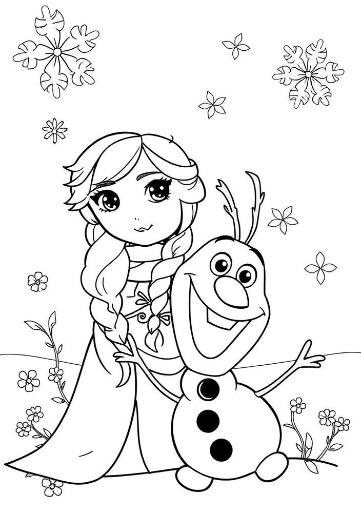 Desenho da Anna com Olaf para colorir