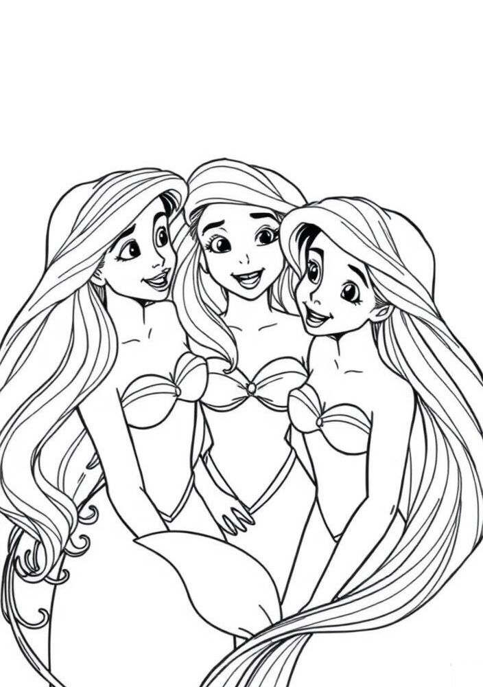Desenho da Ariel e suas irmãs para colorir