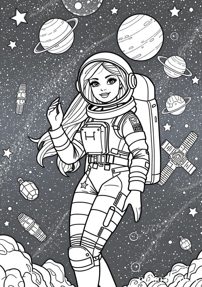 Desenho da Barbie como Astronauta para colorir