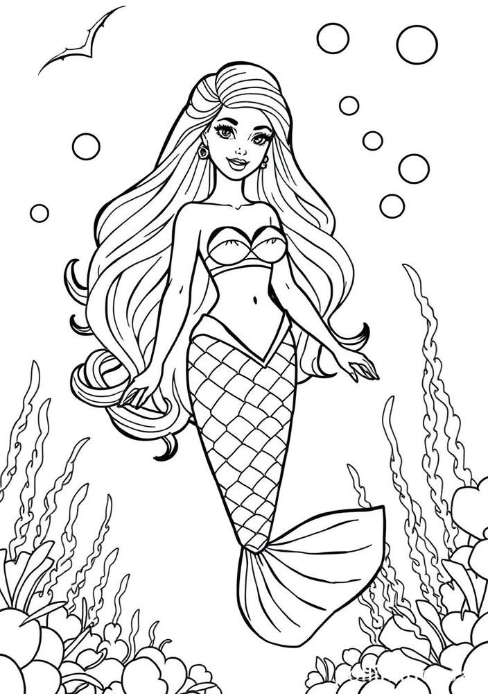 Desenho da Barbie e da sereia para colorir