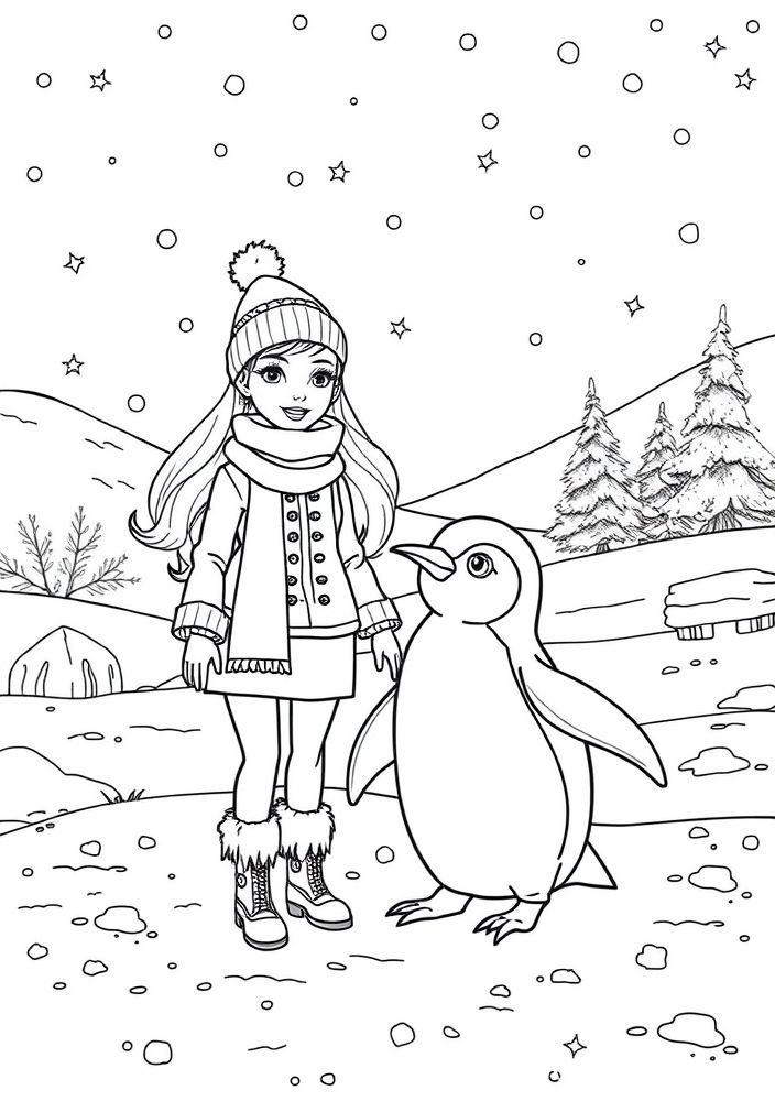 Desenho da Barbie e seu Pinguim de Estimação para colorir