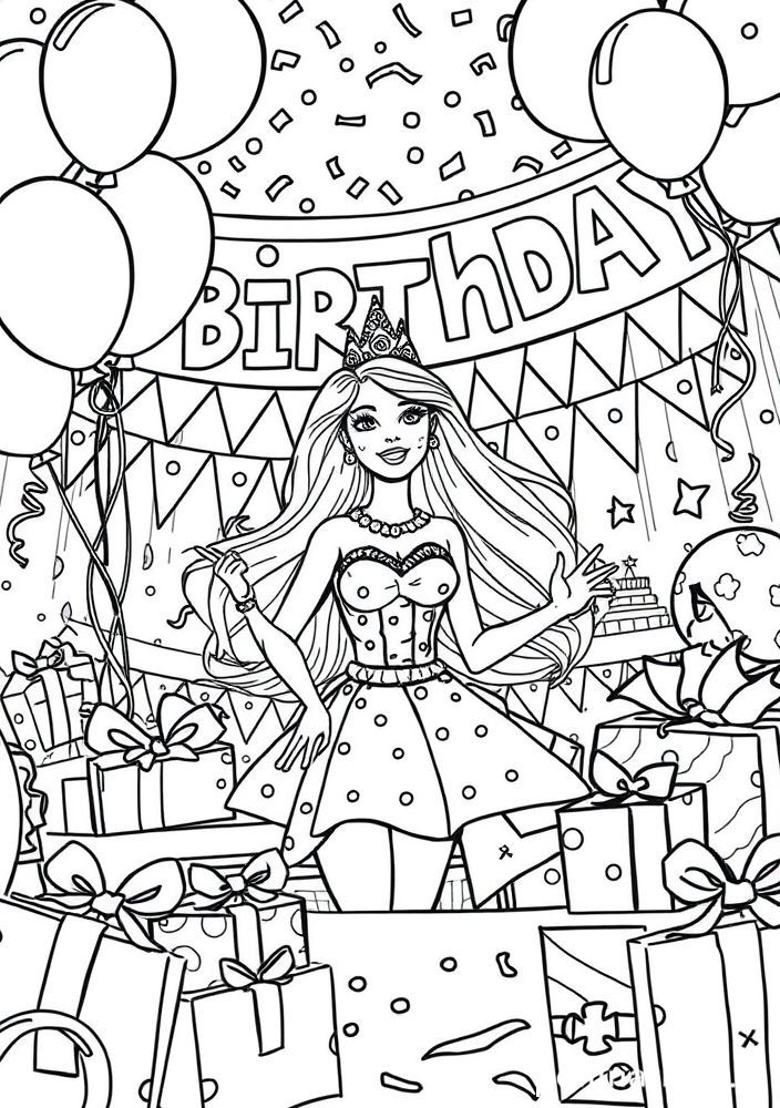 Desenho da Barbie em uma Festa de Aniversário para colorir