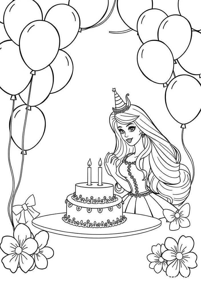 Desenho da Barbie em uma festa de aniversário para colorir