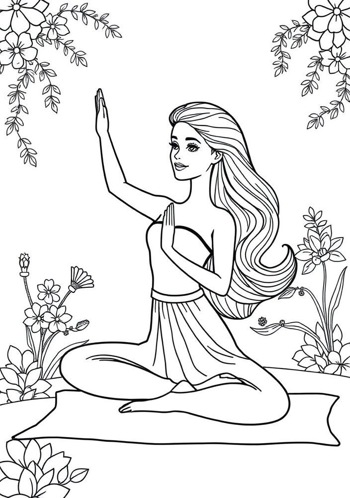 Desenho da Barbie fazendo yoga para colorir