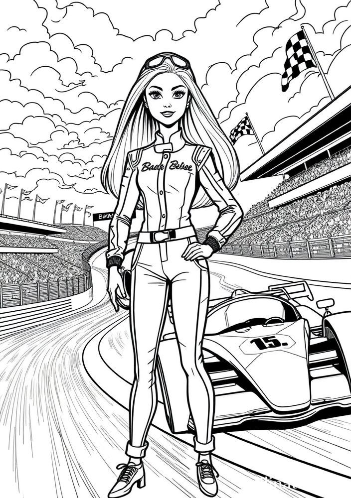 Desenho da Barbie motorista de corrida para colorir