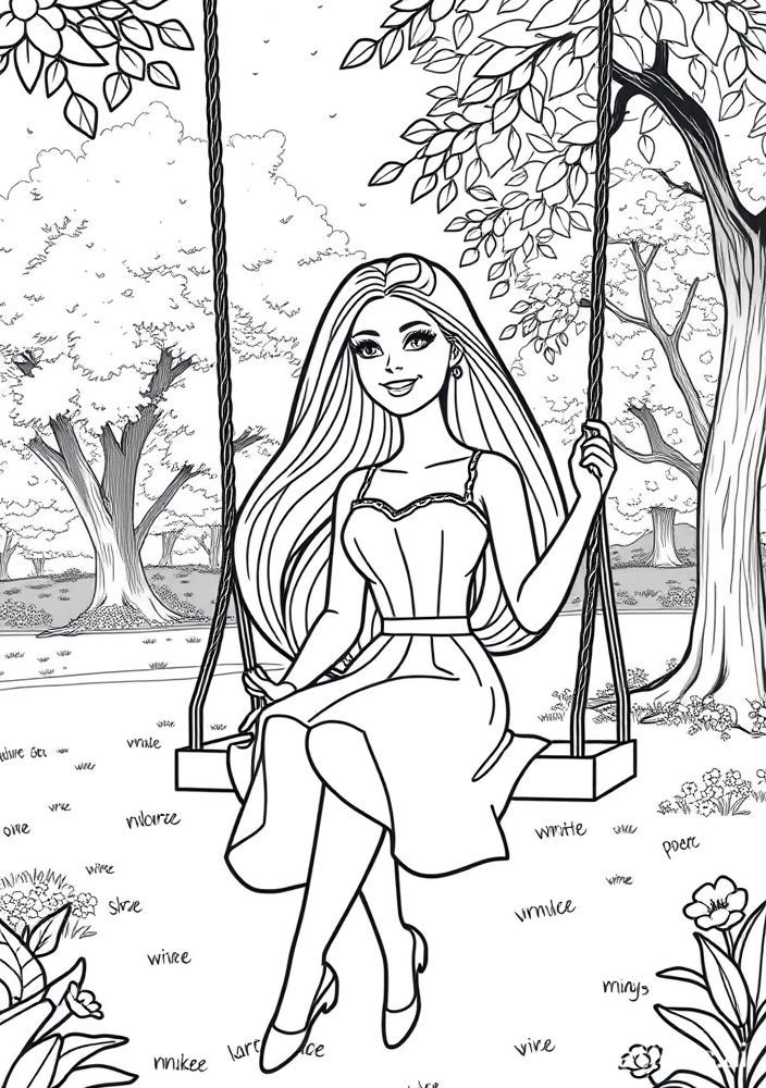 Desenho da Barbie na balança no parque para colorir