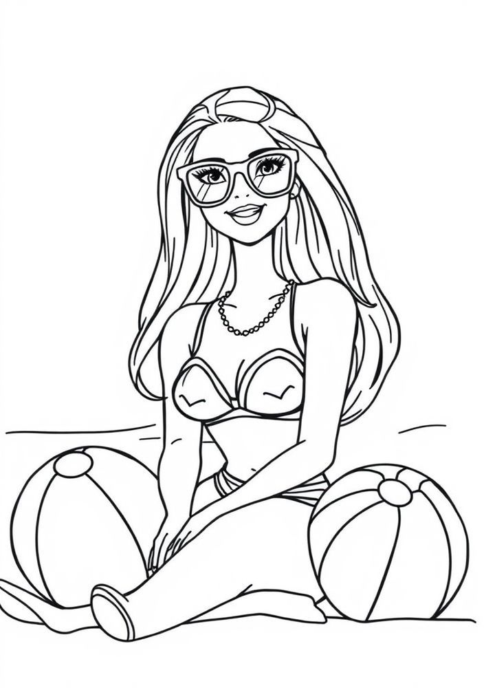 Desenho da Barbie na praia para colorir