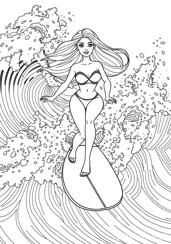 Desenho da Barbie surfista para colorir