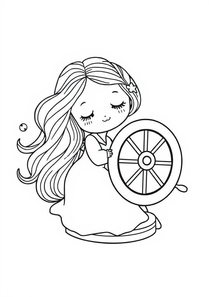 Desenho da Bela Adormecida com a Roda de Fuso para colorir