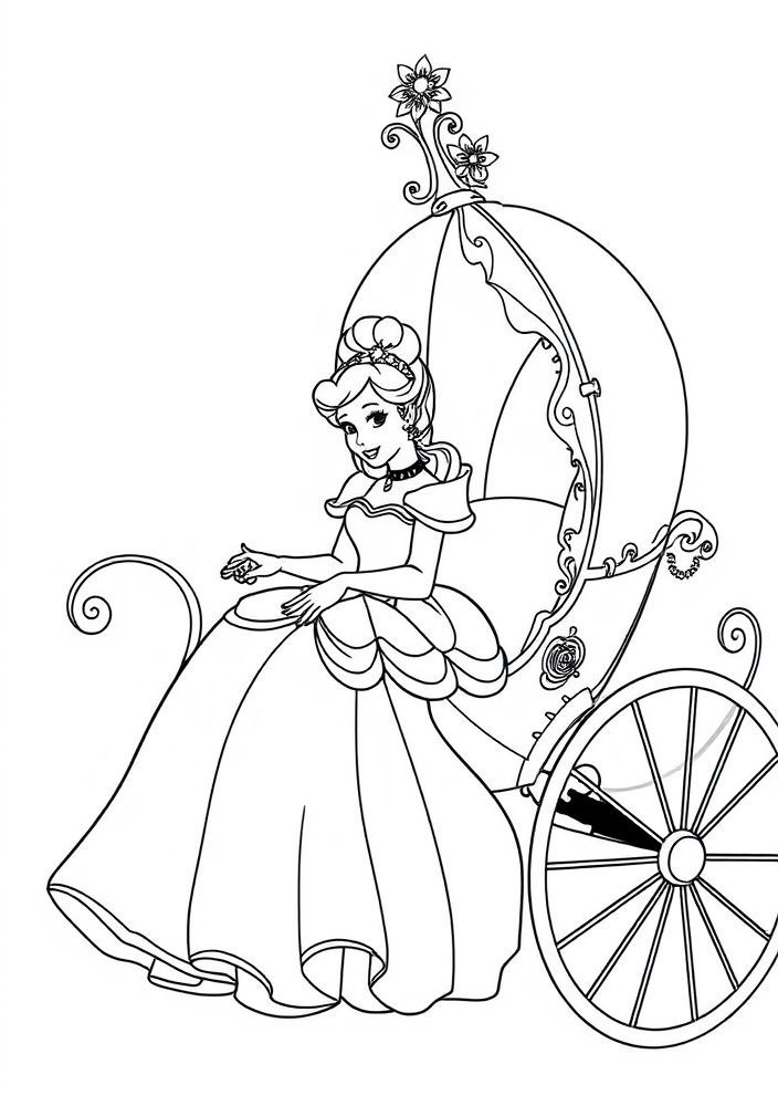 Desenho da Cinderela em sua carruagem para colorir