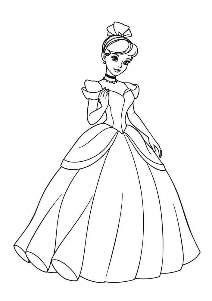 Desenho da Cinderela em vestido de baile para colorir