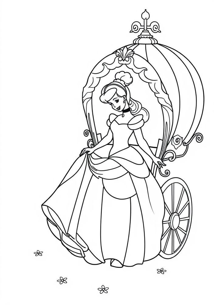 Desenho da Cinderella com a abóbora mágica para colorir