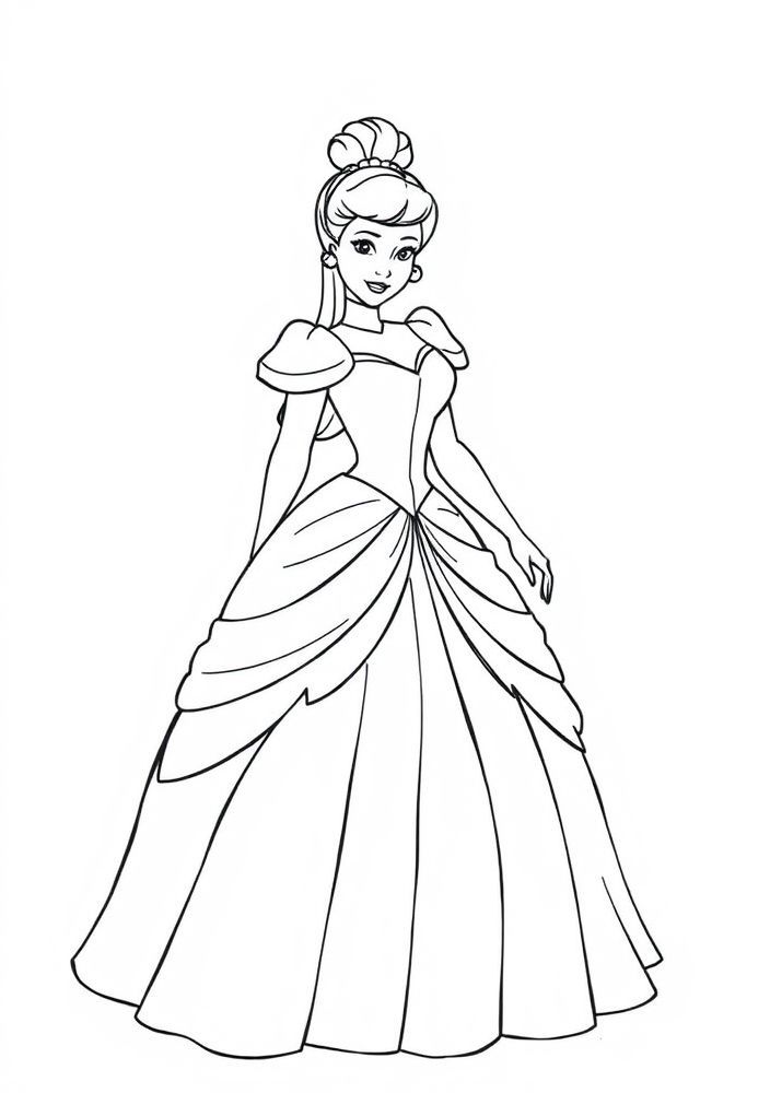 Desenho da Cinderella com seu vestido encantado para colorir